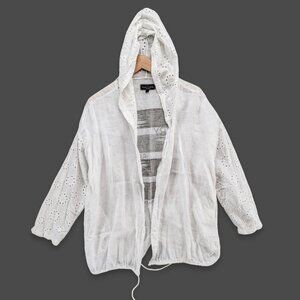 Flora Ashley Linen Cover Up Womens White Hooded Open Front Lightweight Size XL